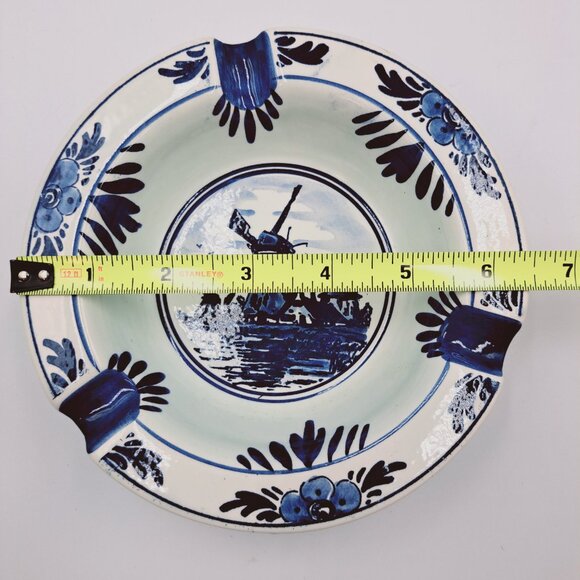 Vintage Blue Delft Hand Painted Holland Dutch Windmill House Ceramic Ashtray - Picture 7 of 9